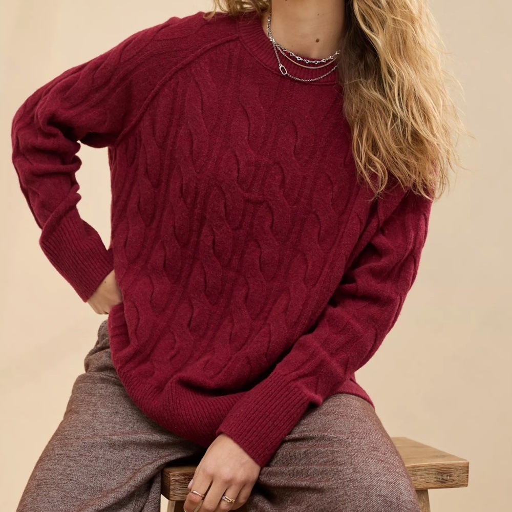 aerie unREAL cable crew sweater (oversized)